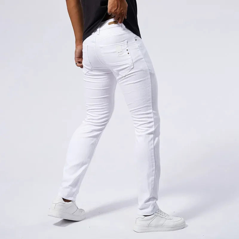 Men's White Casual Jeans New Denim Pants Comfortable Fashion Stretch