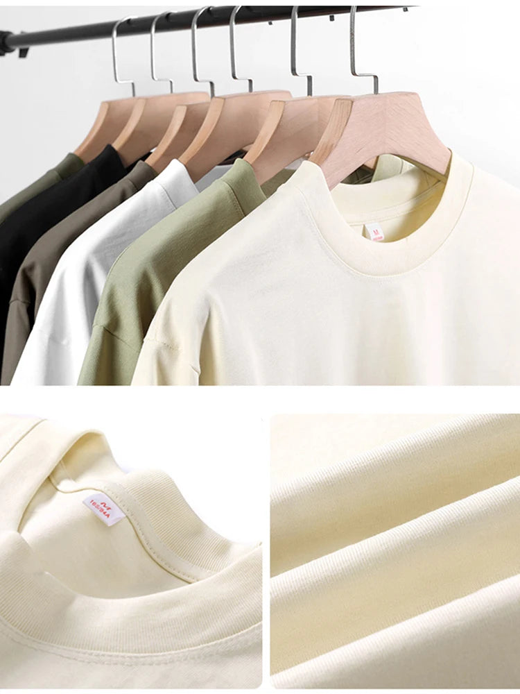260G Heavy Cotton Summer T Shirt Men Korean Fashion Short Sleeve Loose