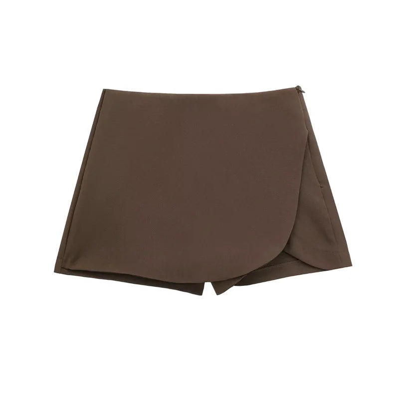 TRAF 2024 Asymmetric Skort For Women Pink Black Mini Skirt Shorts