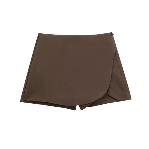 TRAF 2024 Asymmetric Skort For Women Pink Black Mini Skirt Shorts