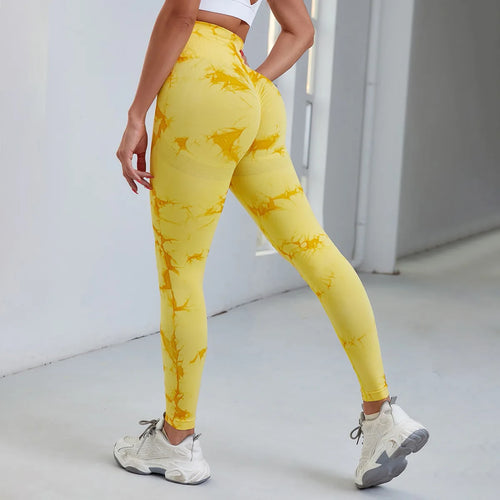 QK S-L Women Dye Seamless Yoga Pants High Waist Leggings Scrunch Gym