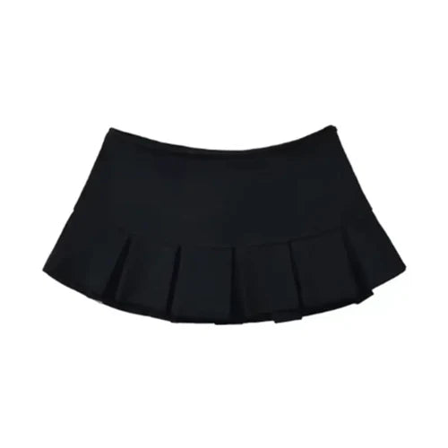 Mooyufon Fabric Y2K Mini Skirt Women Low Waist Wide Pleat Light Grey