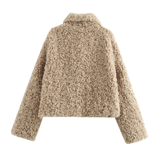 Women's Jacket Flip Collar Long Sleeve Versatile Rope Buckle Solid Color Winter New Style Coat