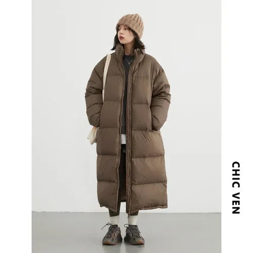 CHIC VEN Women Down Coats New Long Thick Warm Down Jackets Overcoat