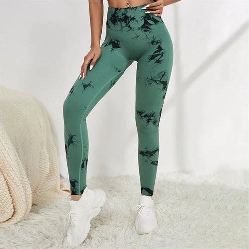 QK S-L Women Dye Seamless Yoga Pants High Waist Leggings Scrunch Gym