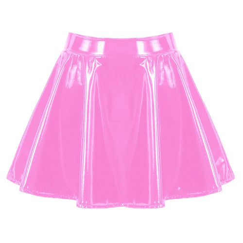 Women's A Line Skirt Glossy Patent Leather Flared Miniskirt Dance