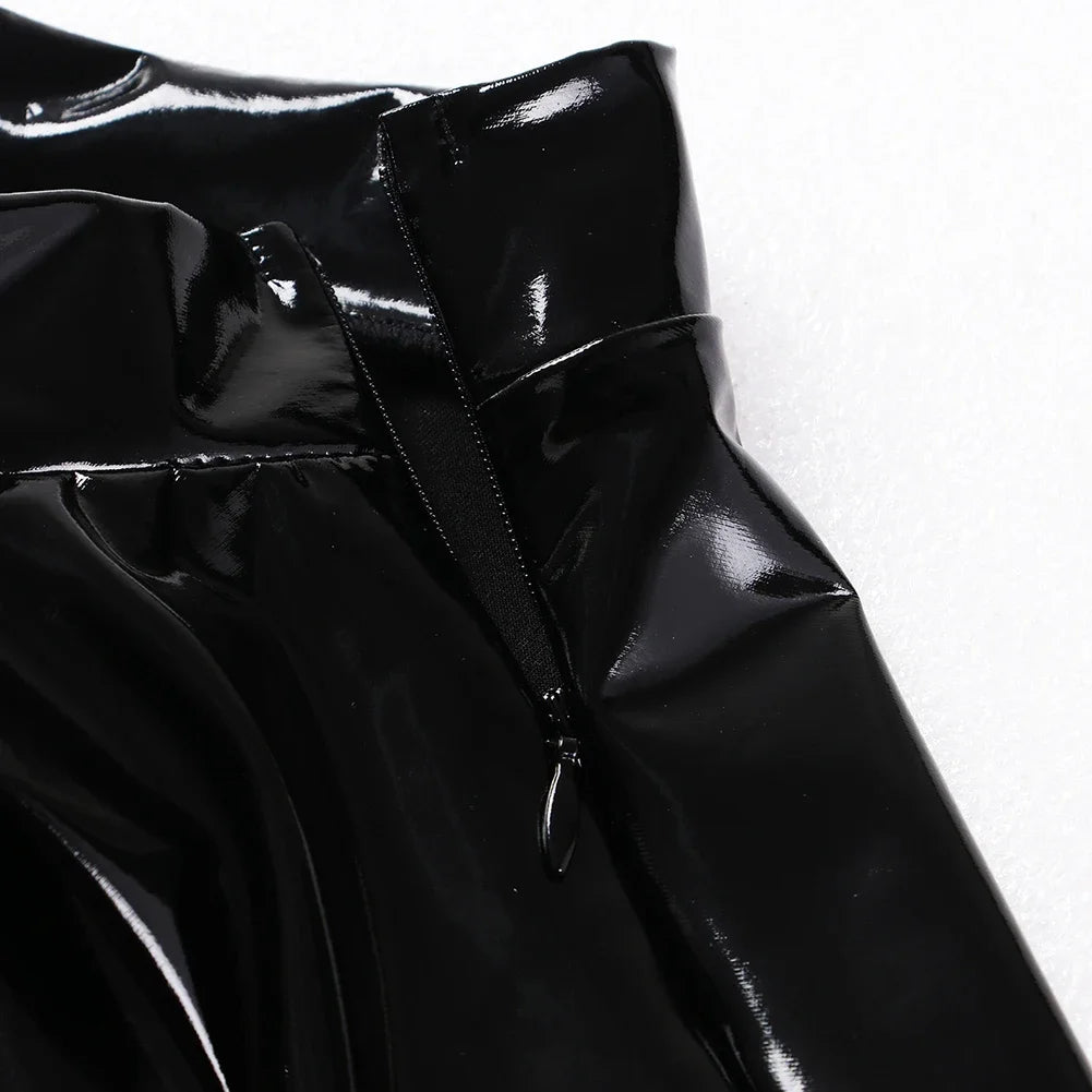 Women's A Line Skirt Glossy Patent Leather Flared Miniskirt Dance