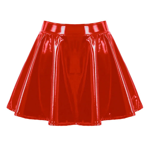 Women's A Line Skirt Glossy Patent Leather Flared Miniskirt Dance