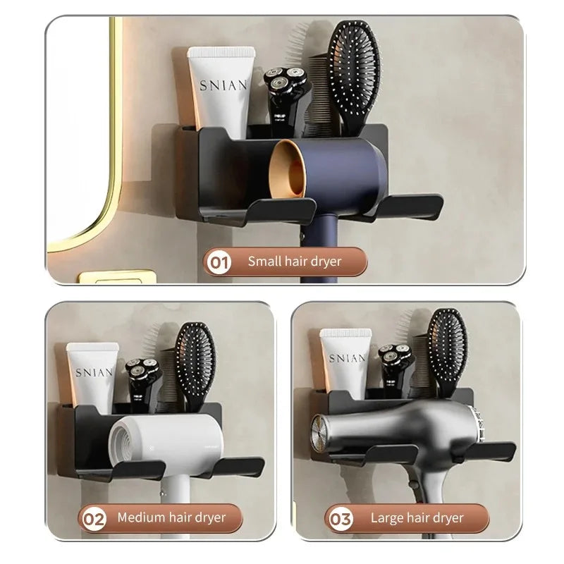 Wall mounted non perforated hair dryer storage rack Bathroom hair