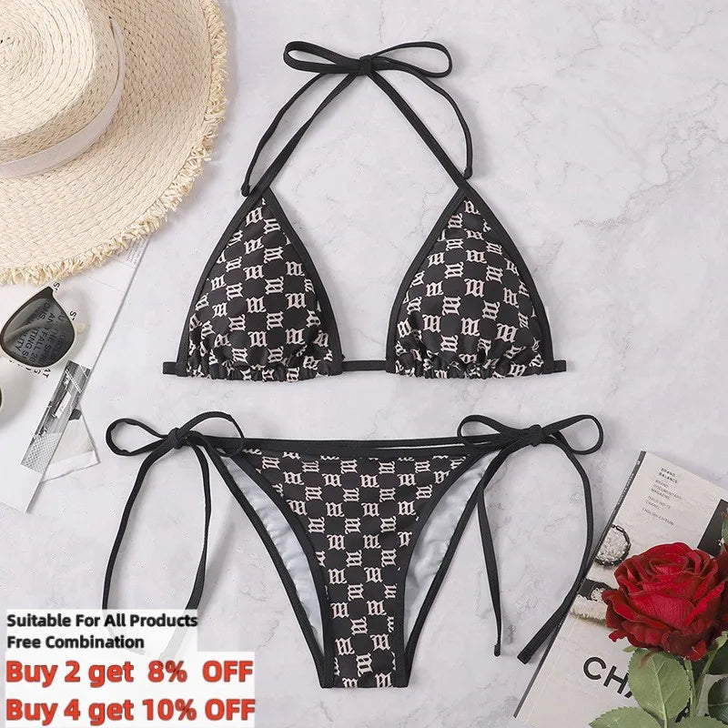 Sexy Rear Tie Fastening Bikini Set Summer Swimsuit S-XL Two Piece