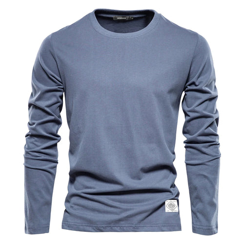 Men‘s T-shirts 100% Cotton Long Sleeve Casual Tops Solid Color High