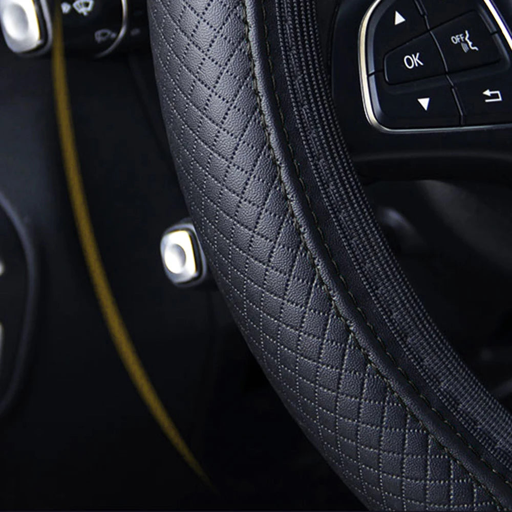 Black automobile steering wheel cover, dynamic fiber leather, double