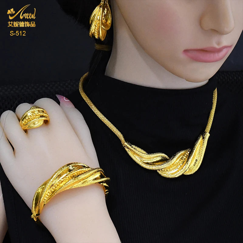 ANIID Dubai 24k Gold Plated Jewelry Set For Women Bridal Ethiopian