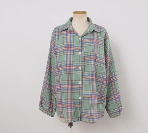 Plaid Shirt Women Autumn Long Sleeve Top Female Vintage Fashion Single