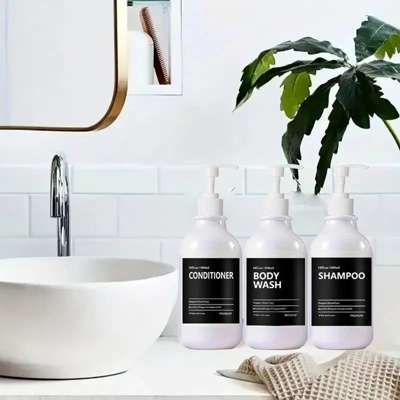 3 Pack 500ml Soap Dispenser With Labels Kitchen Bathroom Shampoo