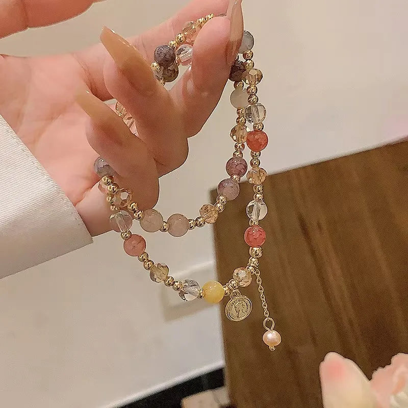 Double Crystal Beaded Bracelet Women Light Luxury Vintage Stacking