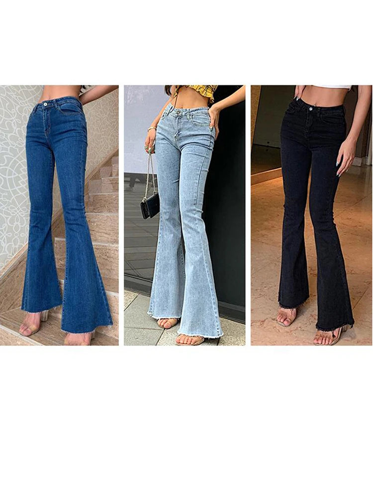 2022 New Ladies Jeans Trousers Retro High Waist Stretch Pants Fashion