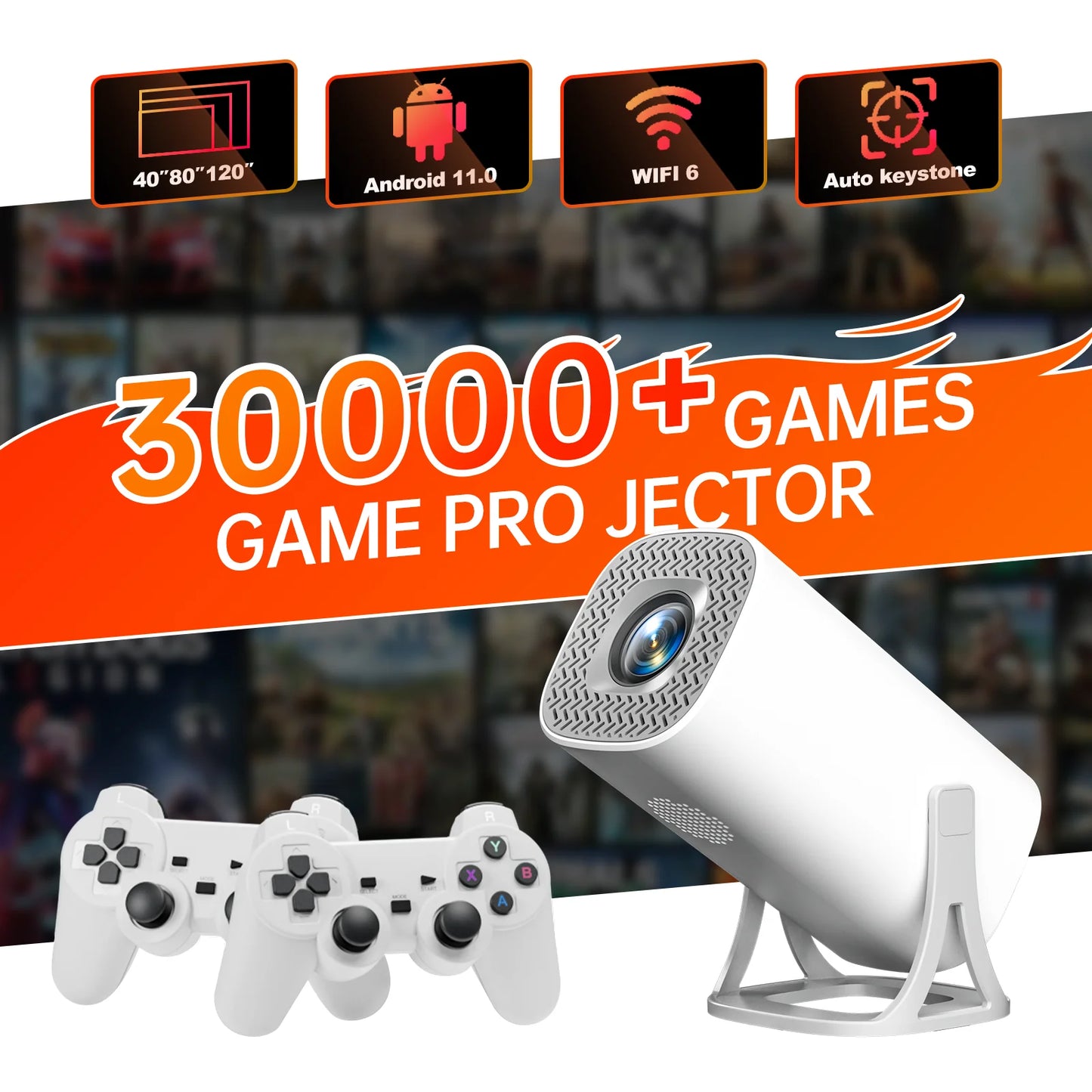 HONGTOP Android 11 Gaming Projector 64GB TF Card Wireless Gaming