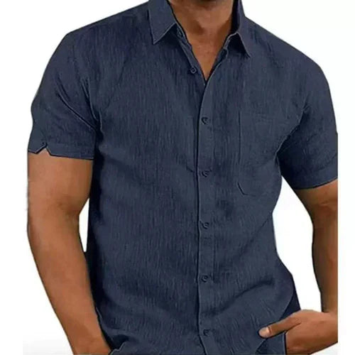 Summer Cotton Linen Shirts for Men Casual Short Sleeved Shirts Blouses