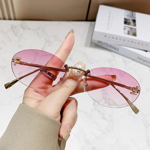 Elegant Diamond Oval Sunglasses Male Letter "F" Rimless Sunglasses