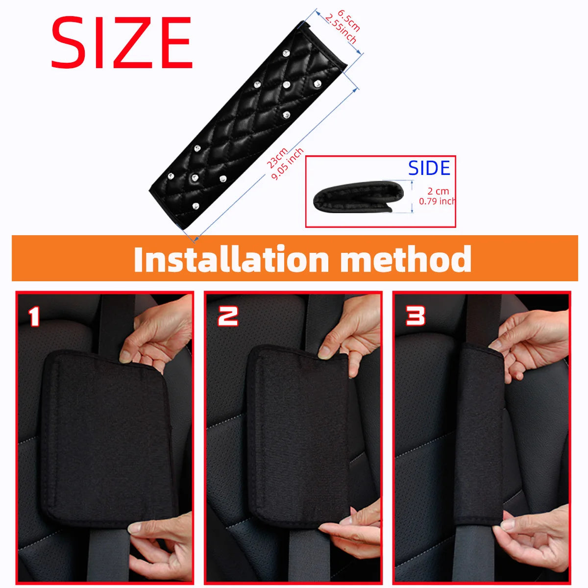 An Automotive PU Leather Diamond-encrusted Seat Belt Shoulder Cover