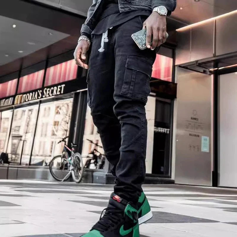 New Men's High Street Slim Fit Stretch Jeans Fashion Multi Pocket
