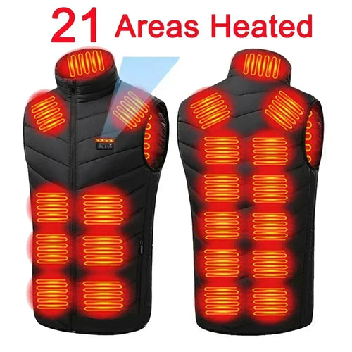 21 Zone Heating Vest Men's USB Infrared Thermal Jacket Smart Heating