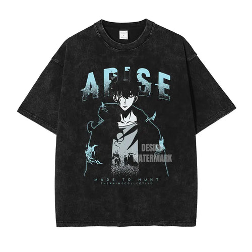 Anime S-Solo L-Leveling Shirts Vintage Washed Sung Jin-Woo T-shirt