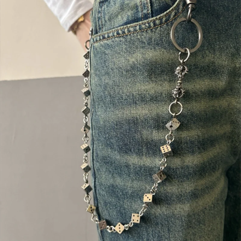 Vintage Punk Dice Pants Waist Chain Men Cool Jeans Chain Keychain