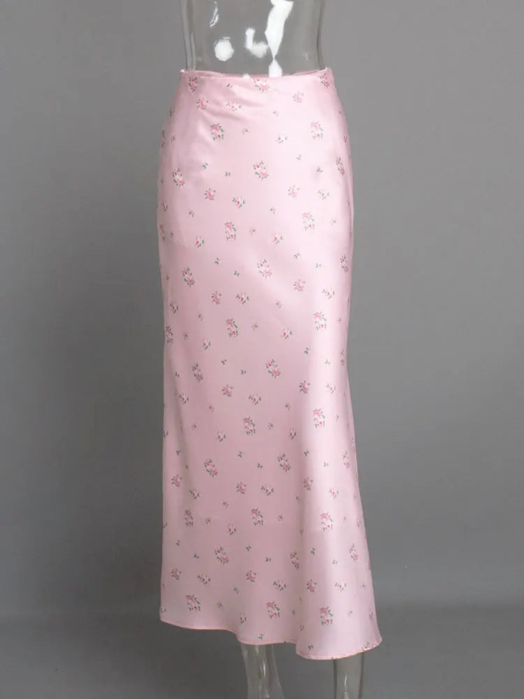 Tossy Summer Printed Fashion Long Skirt For Women High Waist Contrast