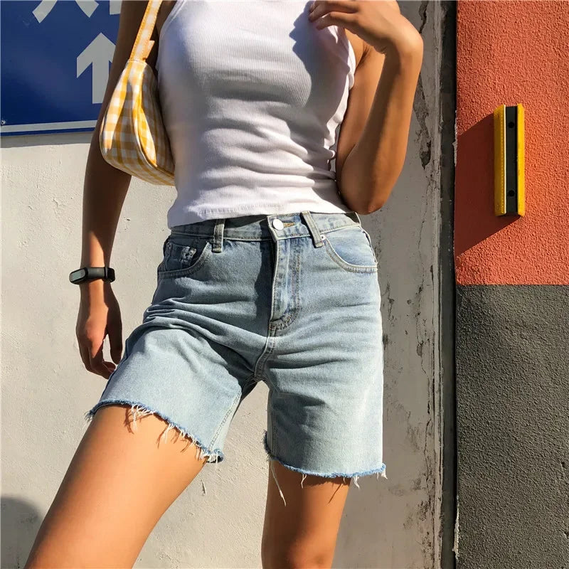 Women High Waist Wide Leg Denim Shorts Tassel 2024 Summer Fashion
