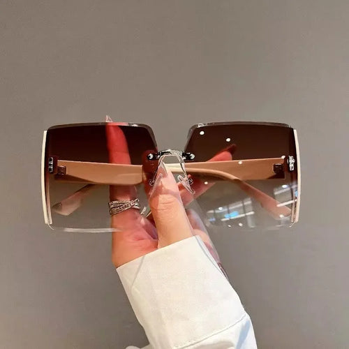 Square Frameless Retro Sunglasses for Women Fashion Vintage Glasses