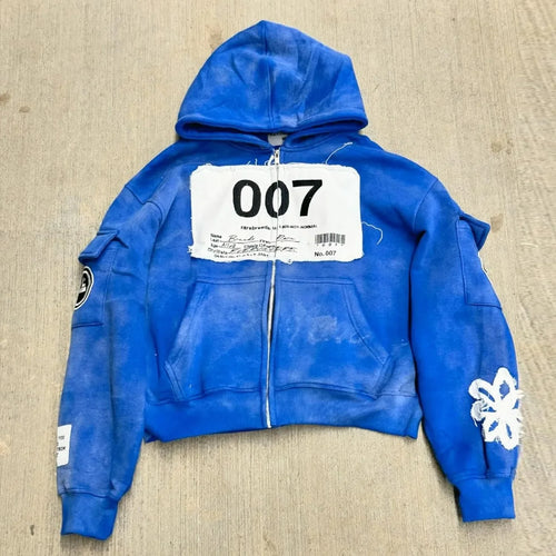 Y2k Vintage Fashion Wash Zip Up Hoodies Men Women Street Harajuku Hip