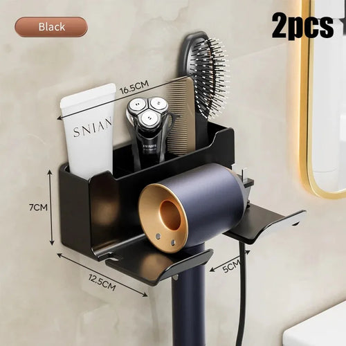 Wall mounted non perforated hair dryer storage rack Bathroom hair