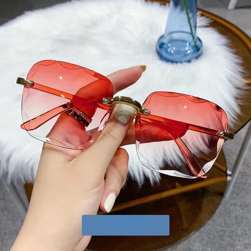 Square Rimless Fashion Sunglasses for Women Men Summer Gradient Sun