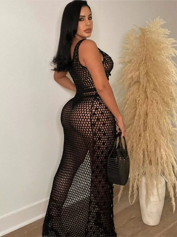 New Sexy S - XXL Fringe Sequin Knitted Crochet Tunic Beach Cover Up