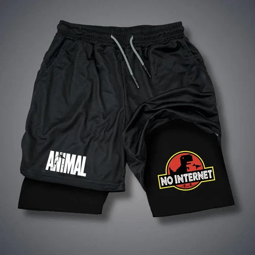 Cartoon Duck Print Men's Shorts Summer Double Layer Letter Print