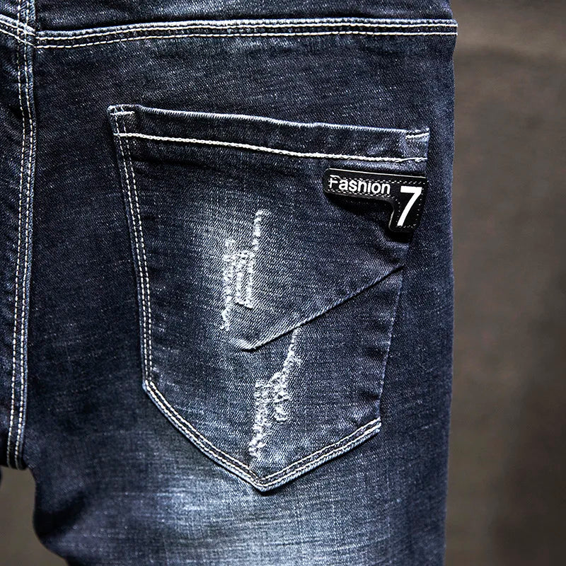 2024 New Ripped Jeans Men Slim-fit Denim Pants Cotton Korean Style