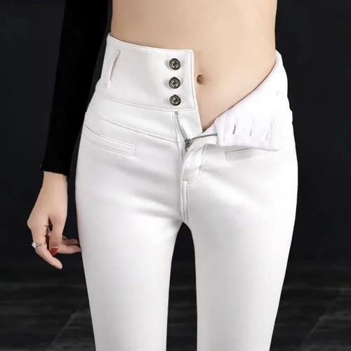 S-5XL Plus Velvet White Jeans Women High Waisted Skinny Leggings Long