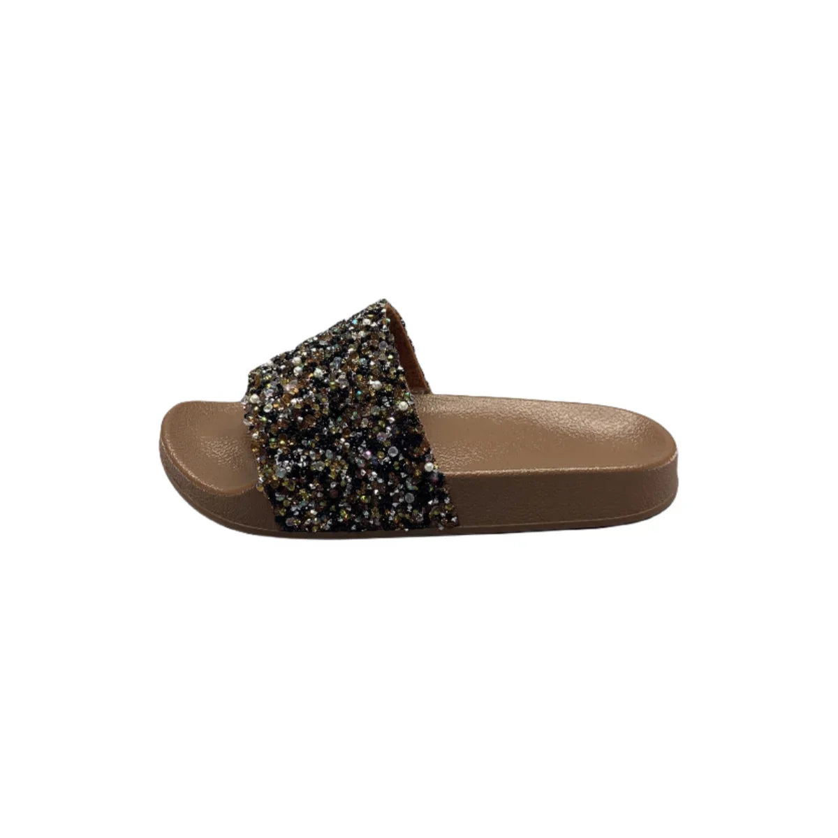 Women’s Brown Sparkling Sequin Flat Slippers – Comfortable Casual