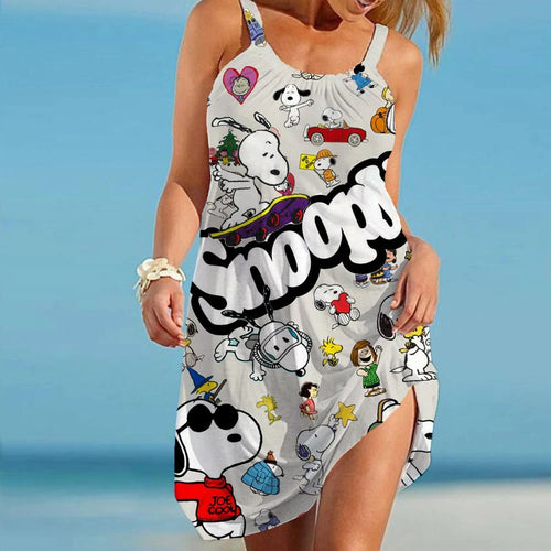 Women's Beach Dresses Kawaii Snoopy S-3XL Summer Anime Y2k 2024