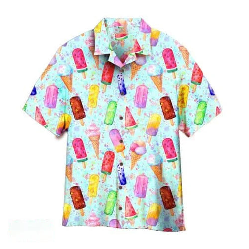 2024 Hawaiian Shirt For Men Summer Ice Cream T-Shirt Beach Prints