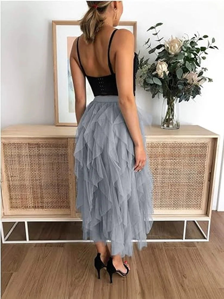 Tulle Skirts for Women Long Length Tutu Fairy Tiered Skirt A Line Mesh