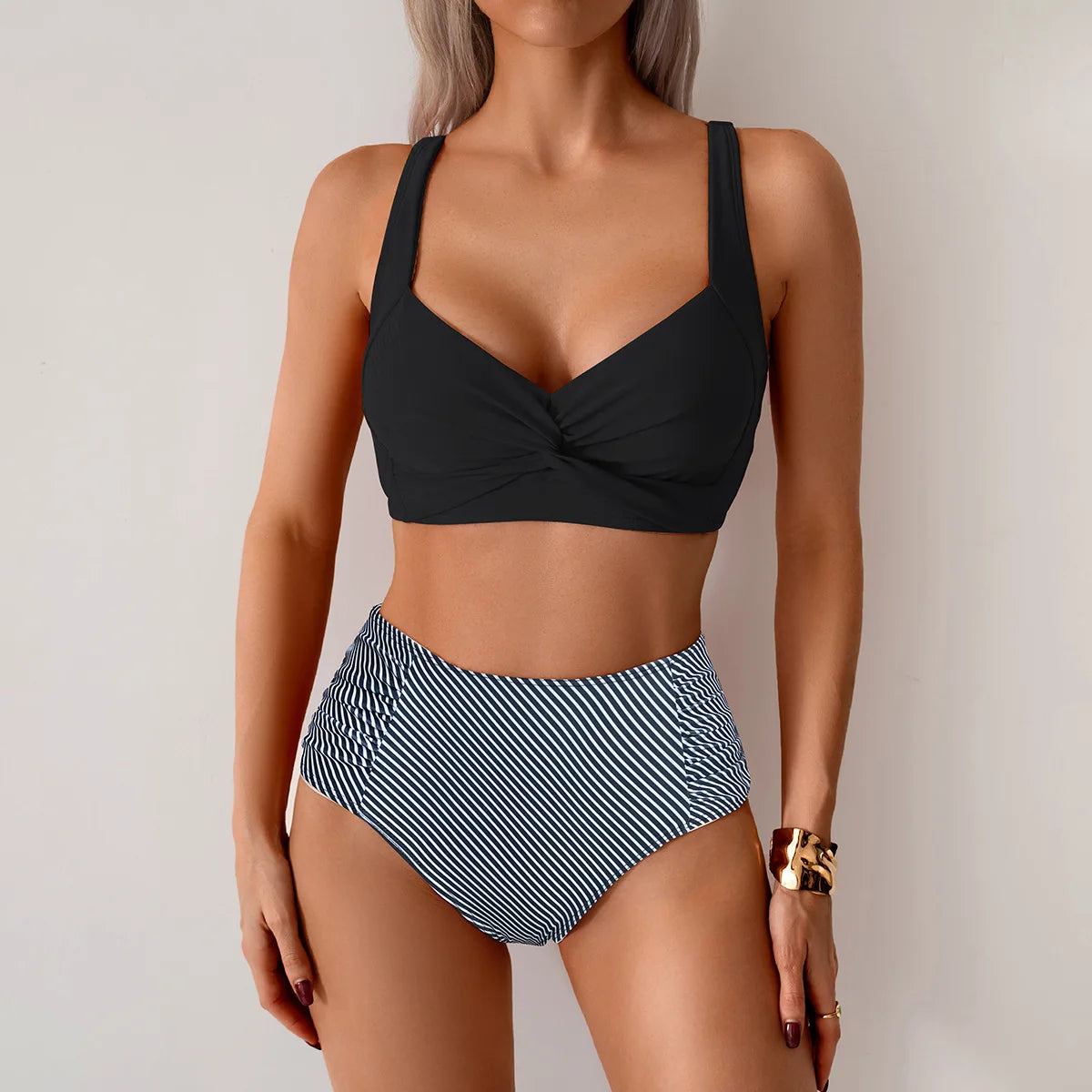 VigoBreviya 2025 Sexy Blue Strapped Swimwear Women High Waist Bikini Set Brazilian Lady Swimsuit Cross Push Up Beach Bath Suit