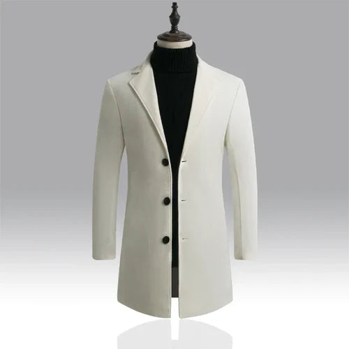 2024 Spring Autumn New Long Cotton Coat New Wool Blend Pure Color