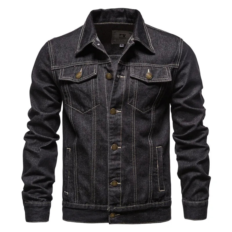 2024 Autumn Men Solid Denim Jackets Fashion Motorcycle Vintage Jeans