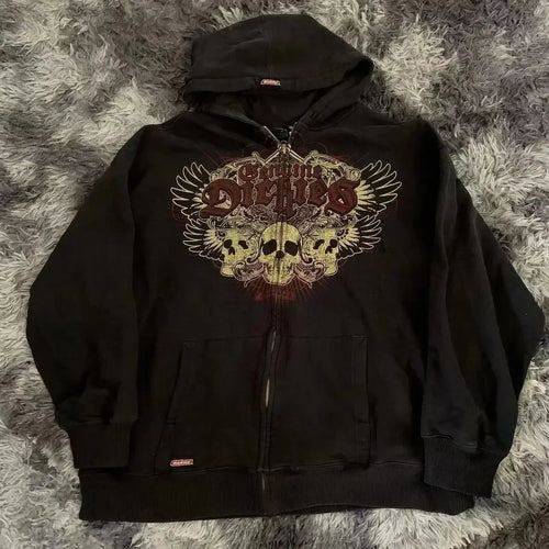 Y2k Vintage Fashion Wash Zip Up Hoodies Men Women Street Harajuku Hip