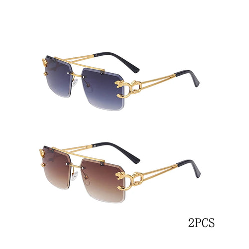 Fashion Metal Leopard Rimless Sunglasses Double Bridges Gradient Ocean