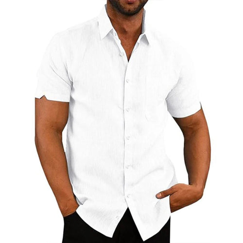 Cotton Linen Hot Sale Men's Short-Sleeved Shirts Summer Solid Color
