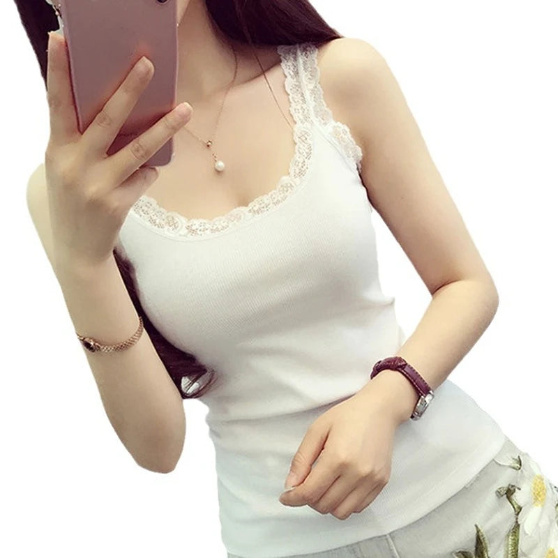 Black Tops Summer Sleeveless Women Tank Top With Lace Top Red Inside